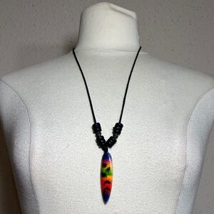 Wooden Bead Rope Surfboard Pendant Beachy Surfer Necklace